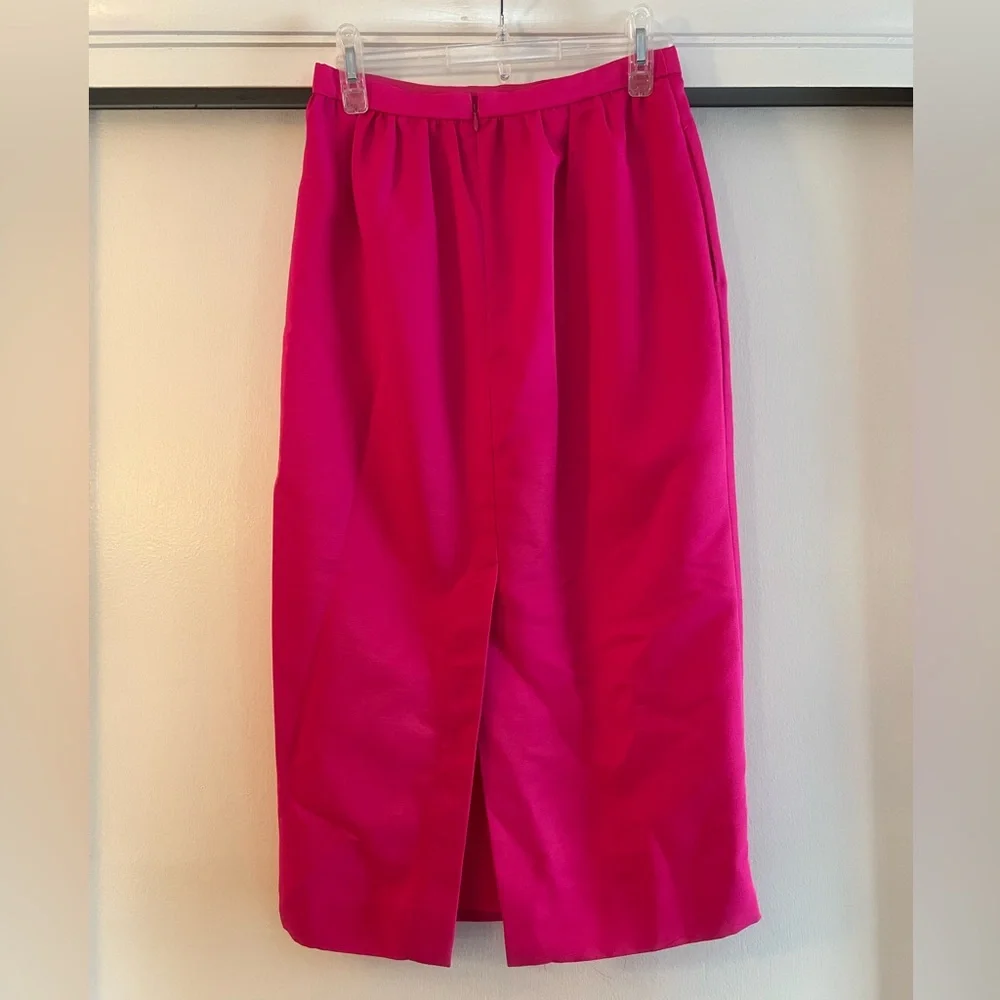 J. Crew Long Midi Pencil Skirt Faille Neon Fuchsia Hot Pink Preppy Modern Chic